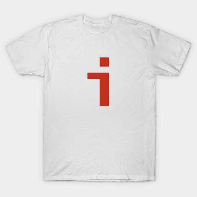 Letter i in Red Text Minimal Typography T-Shirt by ellenhenryart